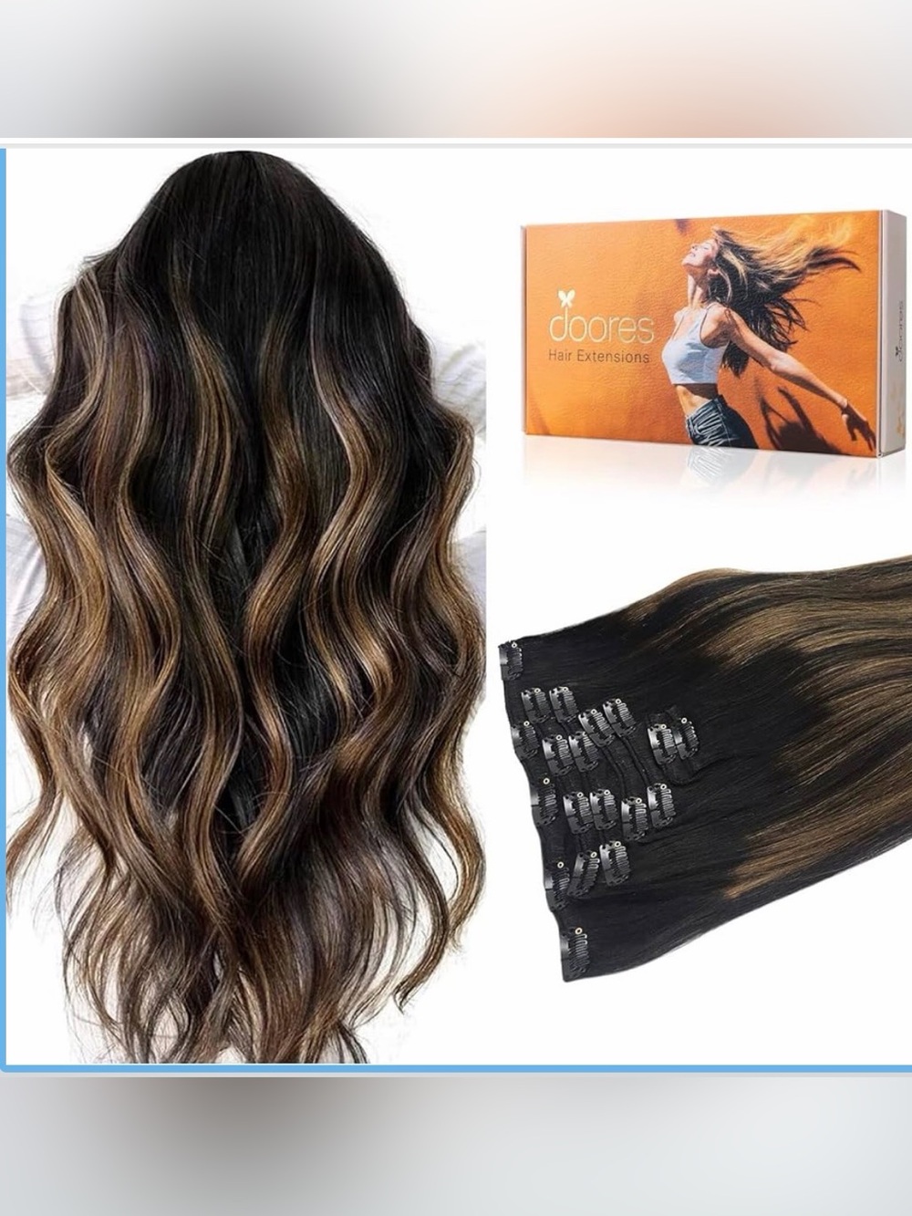 Doores|100% Human Hair Clip-In Extensions 20”~120g 1B/6/1B~7pc